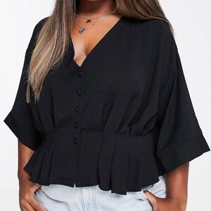 [ASOS DESIGN CURVE] Button Through Tea Blouse